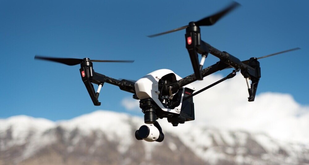 Drone flying in the mountains